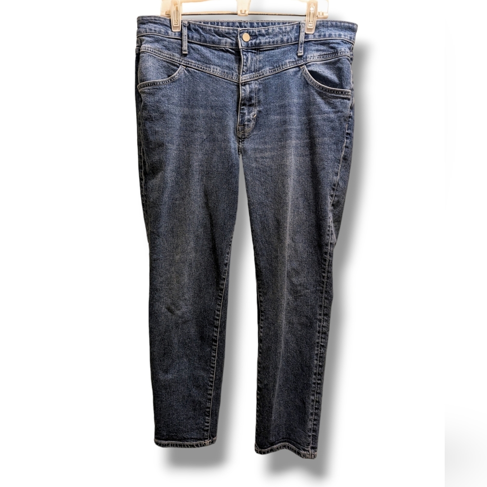 H&M & Denim Ultra High Waist Mom Jeans Blue Ankle Length Straight Leg- 14/32